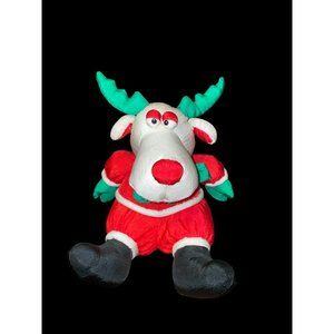1990 PRESTIGE TOY CORP REINDEER NYLON PLUSH STUFFED CHRISTMAS 9"